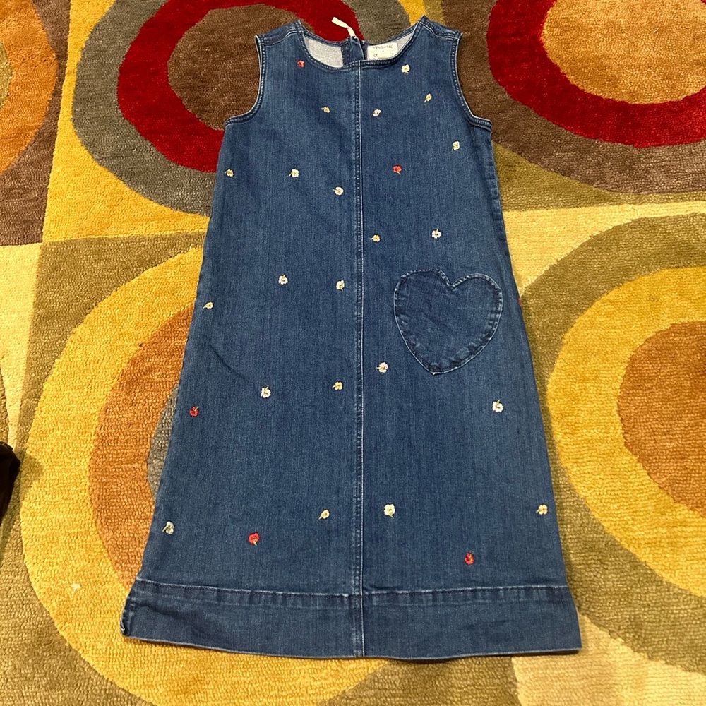 Madewell x Crewcuts Kids Confetti Floral Embroidery Denim Jumper Dress Girls 14